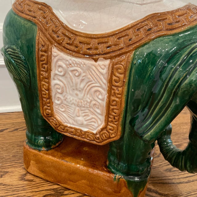 Mid Century Green Elephant Garden Stool Asian Large Ceramic Garden Seat For Sale In Nashville - Image 6 of 13