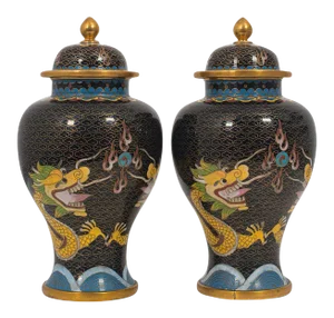 Circa 1900 Decorative Chinese Cloisonné Baluster Urn Spice Jars - A Pair
