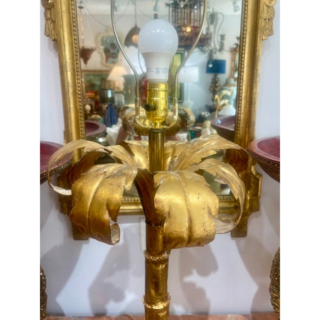 Gold Palm Frond Lamp Gilt-Metal Attributed to Maison Jansen For Sale - Image 8 of 13