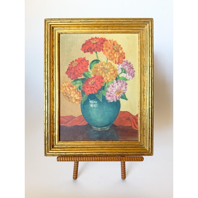 Blue Original Floral Still Life Oil Painting For Sale - Image 8 of 8