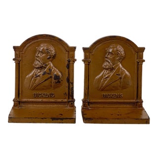 Antique Traditional Cast Iron Charles Dickens Bookends by Bradley & Hubbard For Sale