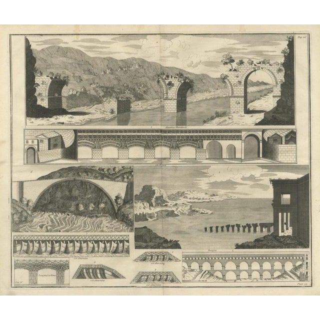 Brown Bernard de Montfaucon, Ruined Roman Bridges, Timber Bridges and an Aqueduct, 1722, Engraving For Sale - Image 8 of 8