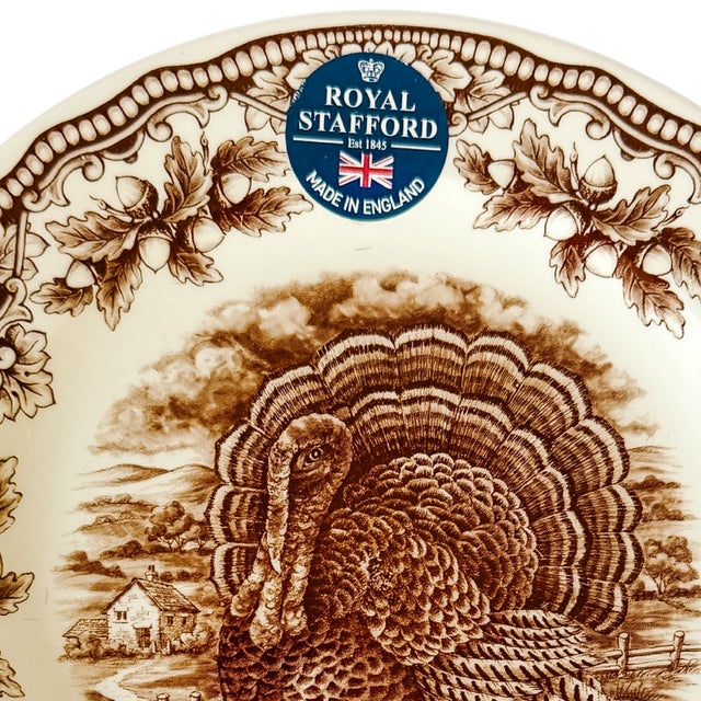 English Royal Stafford English Brown Transferware Turkey Thanksgiving Dinner Plates - Set of 12 For Sale - Image 3 of 6