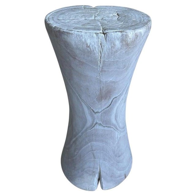 Sculptural hourglass side table or stool. Bleached and then finished with a light white wash revealing the beautiful grain...