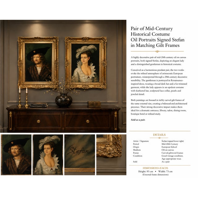 Stefan, Historical Portraits, Late 19th-Early 20th Century, Oil Paintings, Set of 2, in Very Good conditions. Designed...