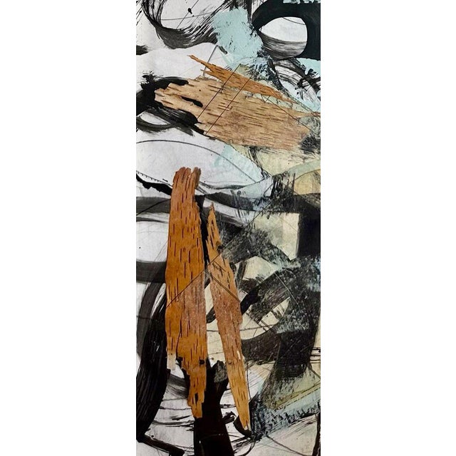 2020s Christiane Corcelle "Whispers of the Forest 6" Mixed Media on Canvas, Tall Narrow Abstract Painting in Black, Sage and Ochre, 2024 For Sale - Image 5 of 10