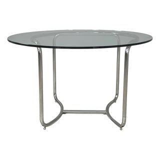 Italian Modern Round Glass and Steel Dining Table by Vittorio Introini, 1970s For Sale