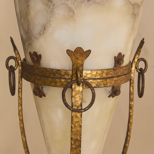 Neoclassical 20th Century French Alabaster Vase + Gilt Metal Stand For Sale - Image 3 of 8