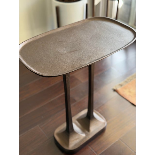 Metal Made Goods Brenna Side Table - Antiqued Bronze Cast Metal Accent Table With Sculptural Double Stem Base For Sale - Image 7 of 11