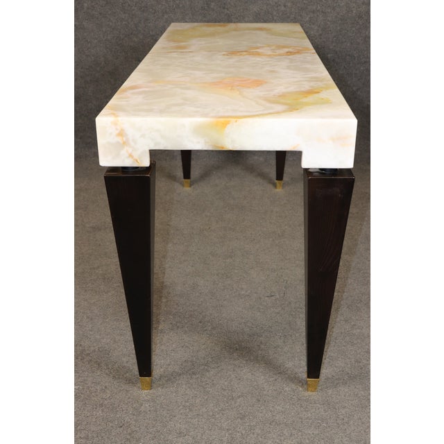 20th C. Italian French Deco Onyx and Ebonized Console Table With Brass Accents For Sale - Image 10 of 11