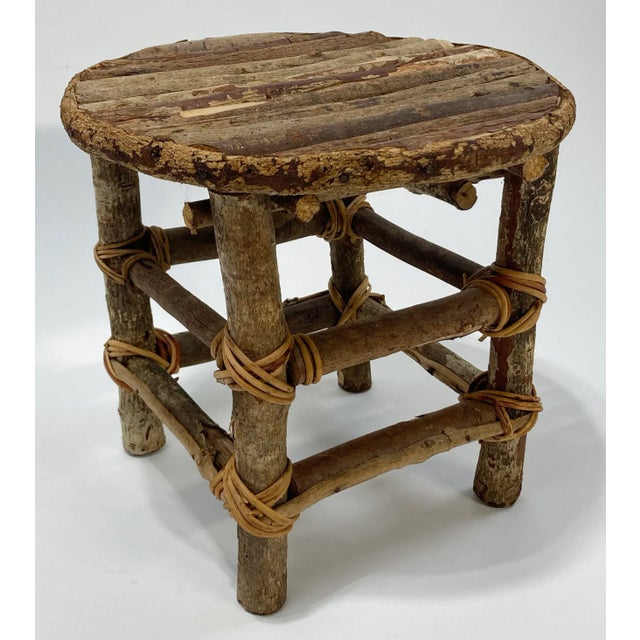 Wood Antique Adirondack Style Natural Twig Stool or Plant Stand For Sale - Image 7 of 10