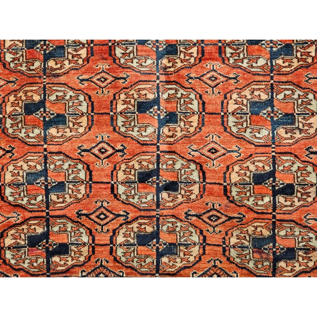Vintage Turkmen Tekke in Allover Pattern in Brick-Red, Navy, Ivory, Blue For Sale - Image 14 of 16