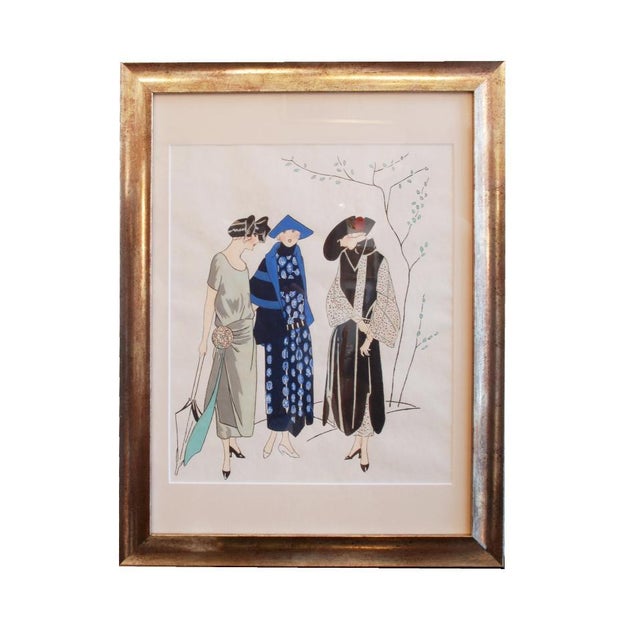 1920s Art Deco Fashion Illustrations, Drawings, Framed, Set Of, 1920s, Pine For Sale - Image 5 of 13