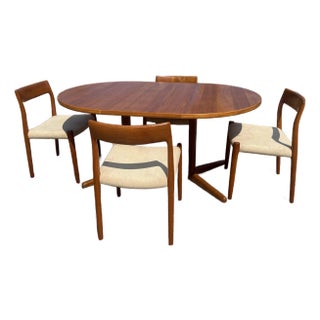 1960s Ansager Møbler Teak Dining Table and Set of Møller 77 Dining Chairs - Set of 5 For Sale
