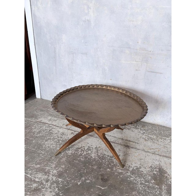 Mid-Century Modern Teak and Brass Spider Leg Coffee Table with Tray Top For Sale - Image 4 of 10