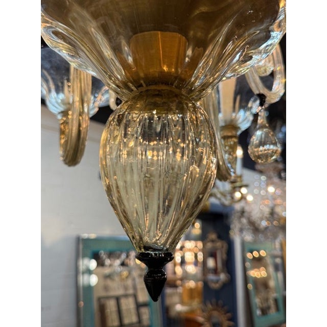 Transitional Vintage Gold Murano Glass Chandelier With Black Trim For Sale - Image 3 of 5