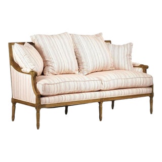 Audley Sofa in White Cotton with Red Stripes For Sale