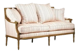 Audley Sofa in White Cotton with Red Stripes