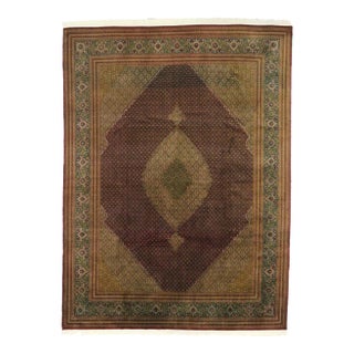 Vintage Wool & Silk Persian Mahi Tabriz Rug - 09'10 X 13'01 For Sale