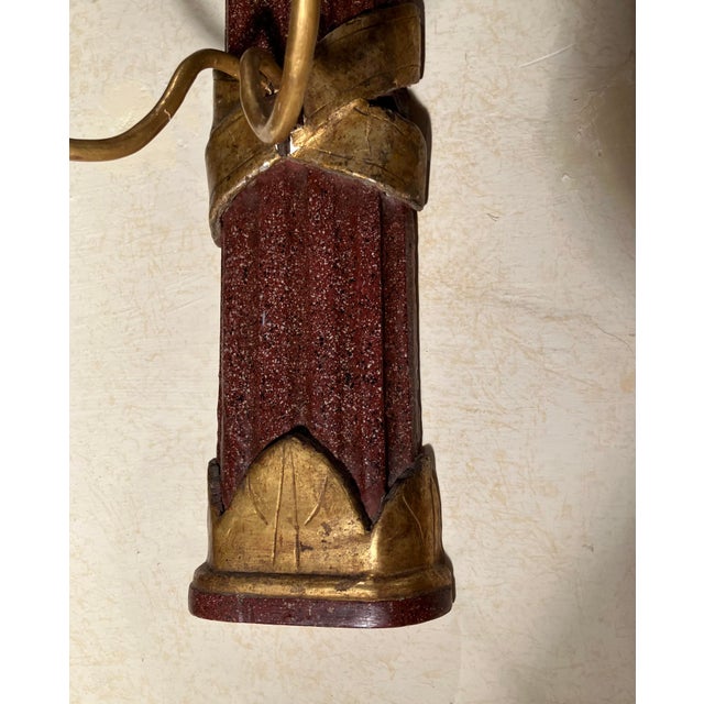 Large Tuscan Empire Giltwood and Faux Porphyry Wall Sconces, Set of 2 For Sale - Image 4 of 15
