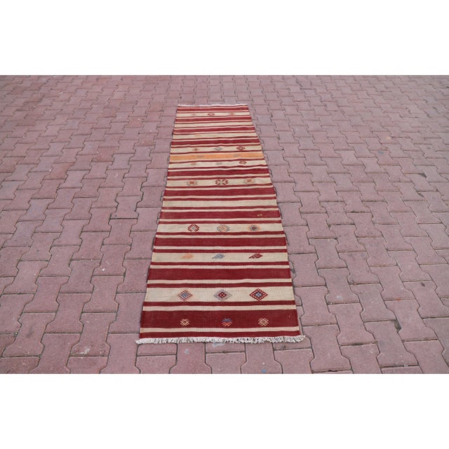 1960s Hand-Knotted Ottoman Empire Striped Natural Wool Kilim Rug For Sale - Image 9 of 9