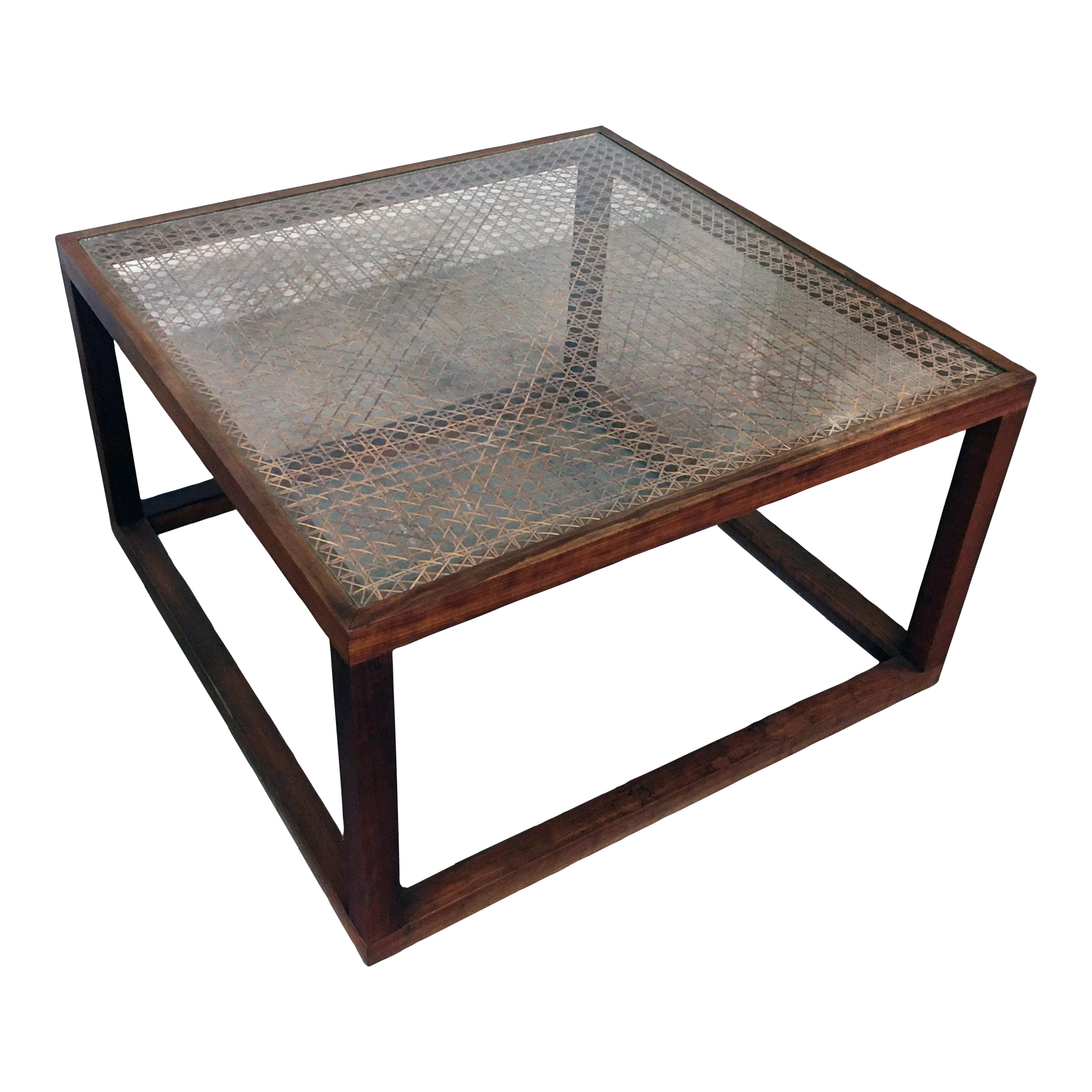 Kai Kristiansen Cane, Teak, and Glass Cube Coffee Table | Chairish