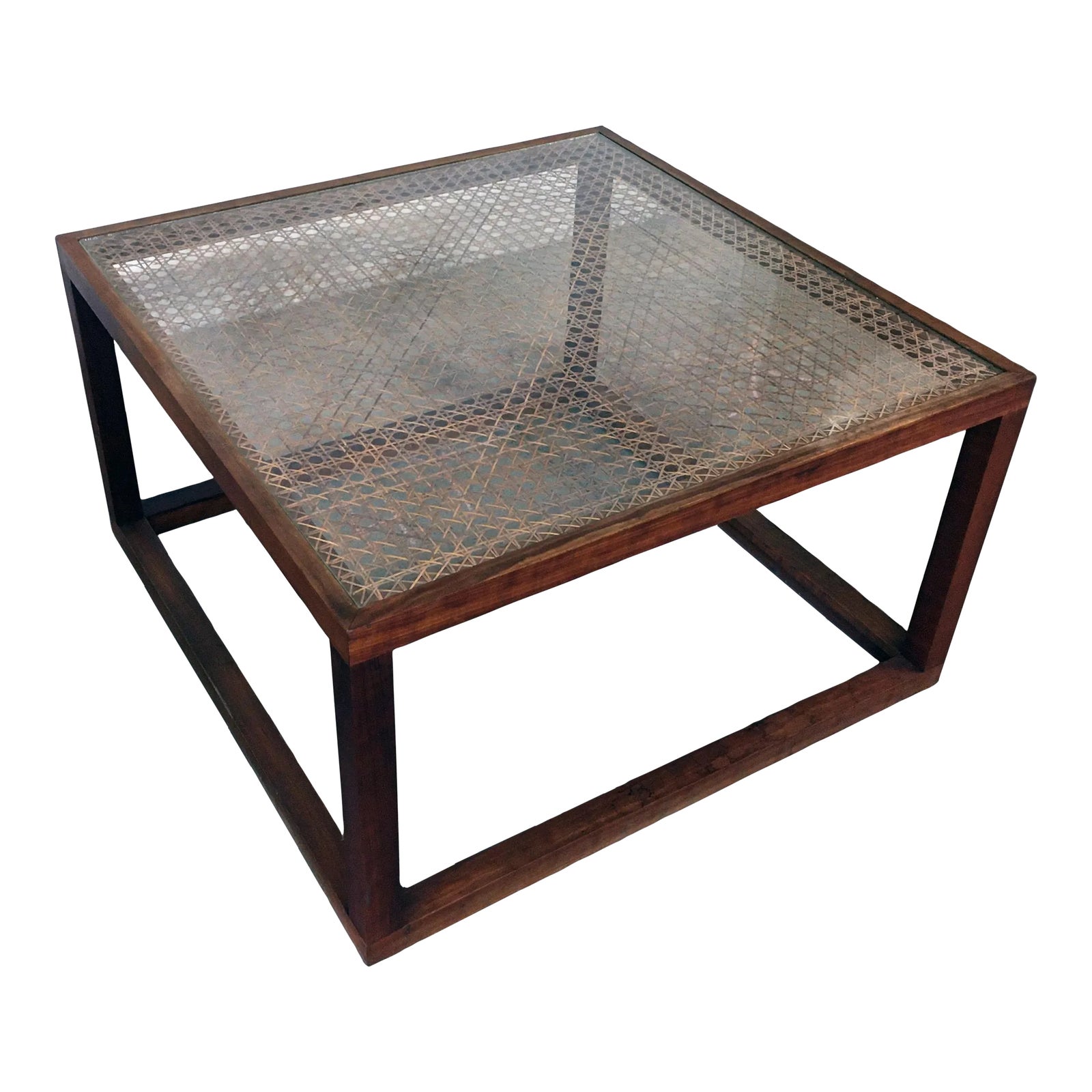Kai Kristiansen Cane, Teak, and Glass Cube Coffee Table | Chairish