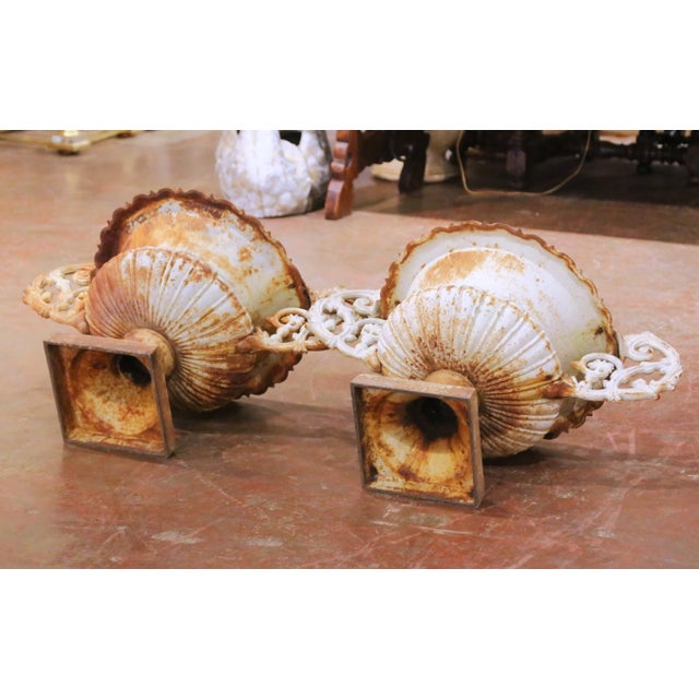 Pair of Early 20th Century French Painted Iron Chambord Garden Urn Planters For Sale - Image 13 of 13