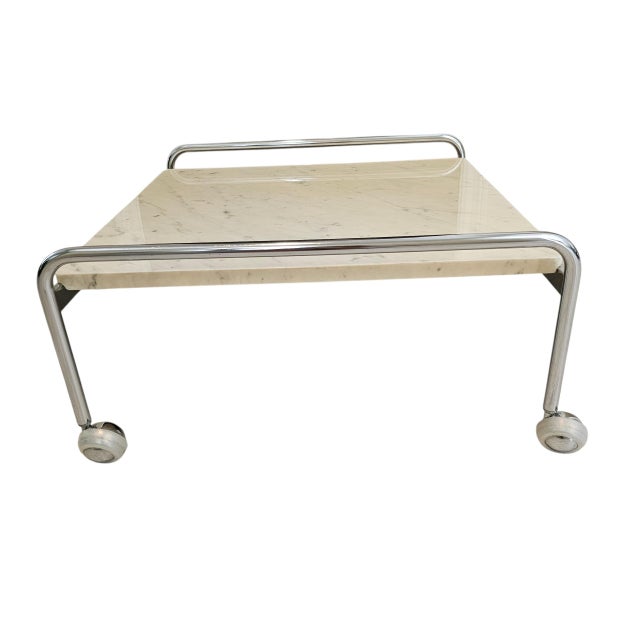 Bruno Mathsson 1980s Bruno Mathsson for Dux "Karin" Chrome and Marble Coffee Table For Sale - Image 4 of 9