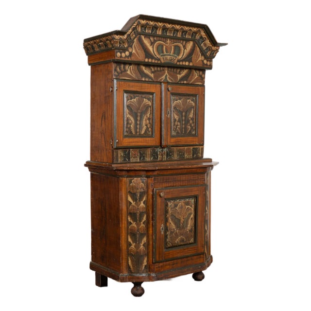 Original Hand Painted Swedish Dalarna Cabinet Cupboard Dated 1788 For Sale