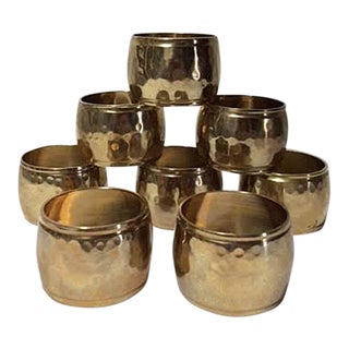 Vintage Hammered Brass Napkin Rings - Set of 8 For Sale