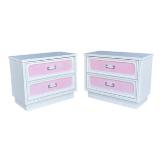 Restored Mid-Century Modern White & Blush Pink Nightstands – A Pair For Sale