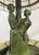 Verdigris 1920s Art Deco Figural Re-Circulating Fountain Lamp - Working Verdigris Spelter Sculpture & Iridescent Natural Capiz Shell Dome Shade For Sale - Image 8 of 14