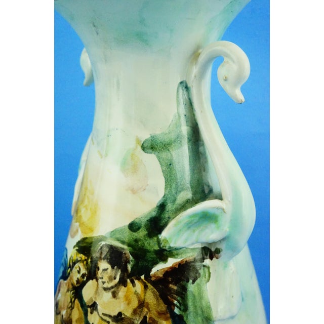 Majolica Ceramic Amphora Vase with Swan Handles by Nicola Ciavardoni Albisola, Italy, 1950s For Sale - Image 18 of 18