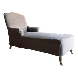 Alma Chaise Lounge Slipcovered in Stone Washed Linen For Sale
