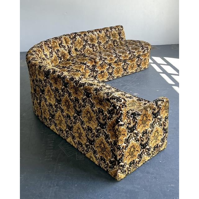 Mid-Century Modern Vintage MCM Cut Velvet Tufted Sectional Sofa For Sale - Image 3 of 12