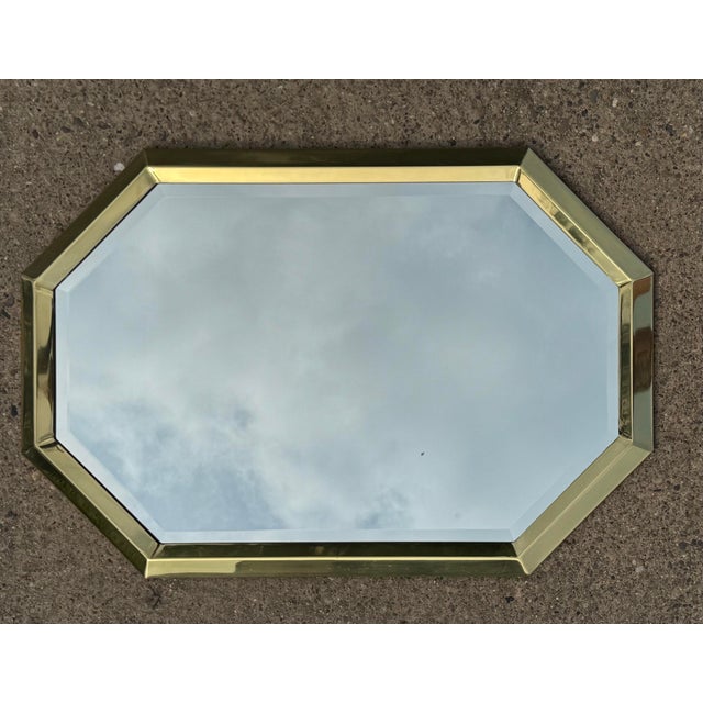 Art Deco Brass Framed Octagonal Vintage Decorative Beveled Mirror 36” For Sale - Image 3 of 8