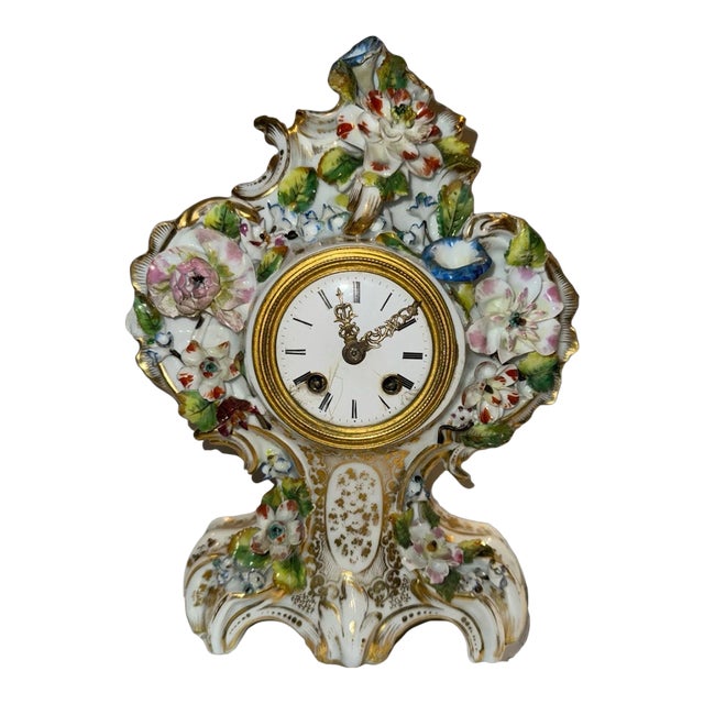19th Century French Meissen Style Floral Porcelain Clock For Sale