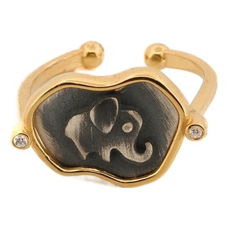 Lucky Elephant Sterling Silver Adjustable Signet Ring, Size 5 For Sale