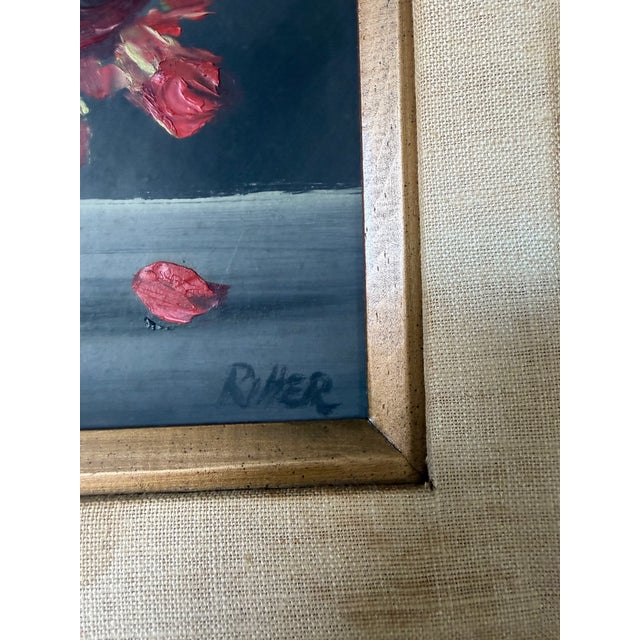 Red 1970s Vintage Riher Red Roses Floral Still Life Oil Painting on Masonite – Framed For Sale - Image 8 of 9