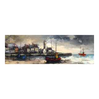 Harbor Scene, Edward Griff Oil on Canvas, Signed Lower Right For Sale