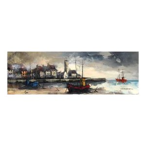 Harbor Scene, Edward Griff Oil on Canvas, Signed Lower Right
