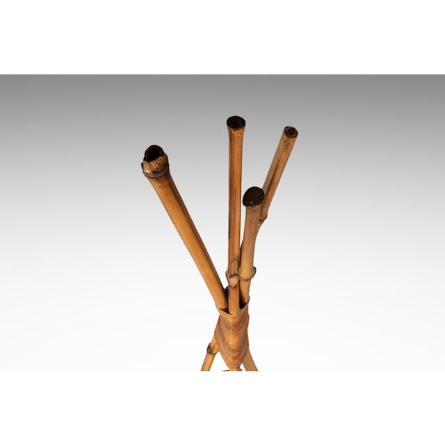 Wood Mid-Century Modern Bohemian 5 Ft. Teepee-Shaped Floor Lamp in Cotton Bamboo & Rattan Attributed to Louis Sognot, France, C. 1960s For Sale - Image 7 of 14