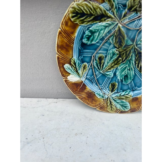 French Country Majolica Chesnut Leaf Plate Sarreguemines, Circa 1890 For Sale - Image 3 of 4