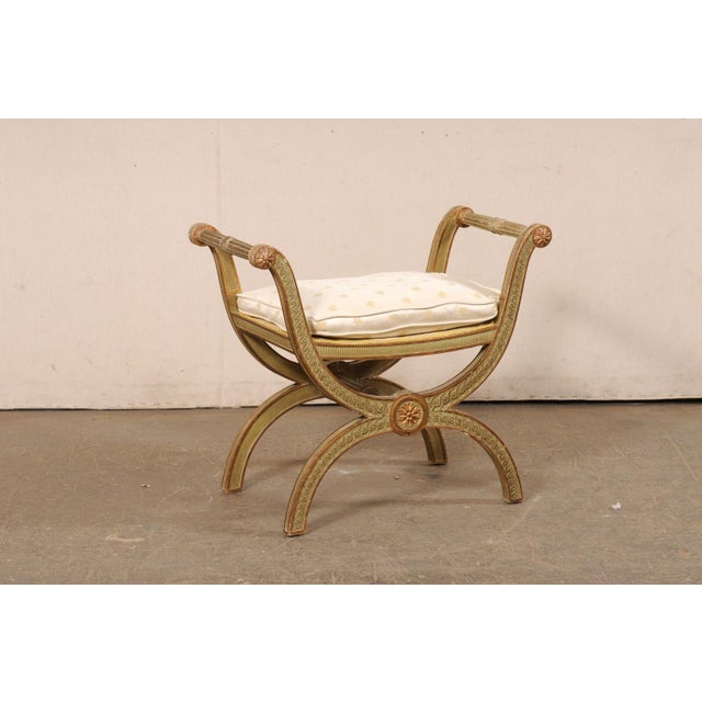Italian Mid 20th Century Italian Carved-Wood Curule Stool W/Cushion For Sale - Image 3 of 13