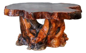 1980s Lacquered Live Edge Specimen Burl Coffee Table With Root Base