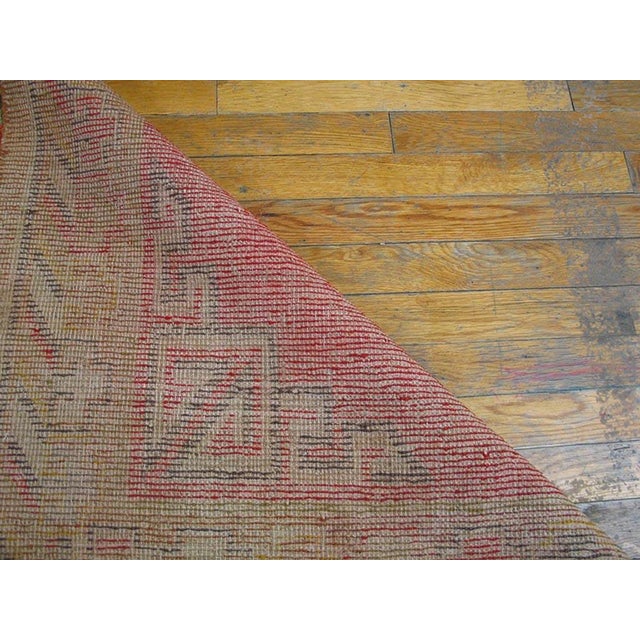 Early 20th Century 1920s Orange Medallion Rustic Central Asian Chinese Khotan Carpet 4' X 7' Handknotted Wool Rug For Sale - Image 5 of 5