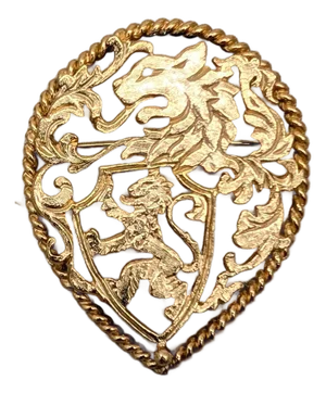 Vintage 1970s Signed Napier Goldtone Cut Out Rearing Lion Coat of Arms Brooch
