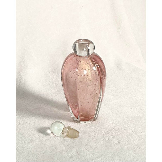 This is a vintage, hand-blown ribbed Murano art glass vase/perfume decanter. Features a thick-walled design with inner...