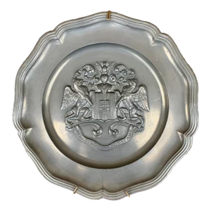 Vintage German Coat of Arms Heraldry Pewter Wall Plate